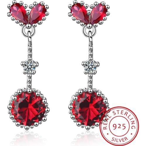 Cute Round Blue/red Zirconia Heart 925 Sterling Drop Earring For Women Girl Children Baby Mini Minimalist Jewelry Girlfriend