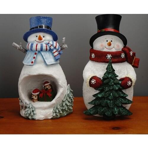 Resin Snowman Statue Cute Door Greeter Figurine Outdoor Indoor Home Decor Accessories Christmas Day Decoration Gifts 2021 New