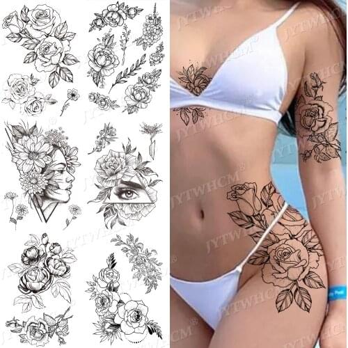 Black Flower Tattoo Sticker Fake Deer Eye Supernatural Temporary Tattoo For Momen Kids Black Evil Devil Tribal Totem Tatoo Paper