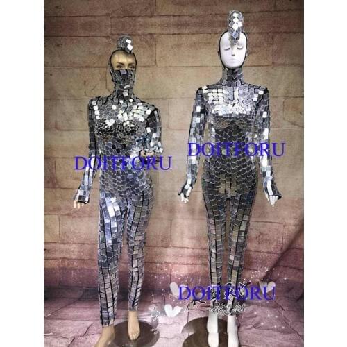 Women Mirror Clothing Event Party Supplies Robot Suit Dazzling Costume Reflective Stage show Performance Clothes