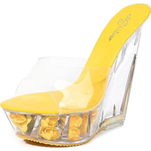 Womens shoes Sexy PU Wedges Heel Transparent Platform Sandals High Heels Party Shoes US size 4-8 No.126-9