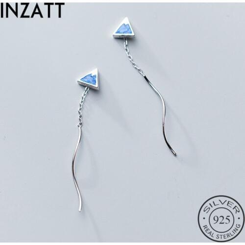 INZATT Real 925 Sterling Silver Geometric Triangle Blue Enamel Drop Earrings Elegant Tassel For Fashion Women Beho Fine Jewelry