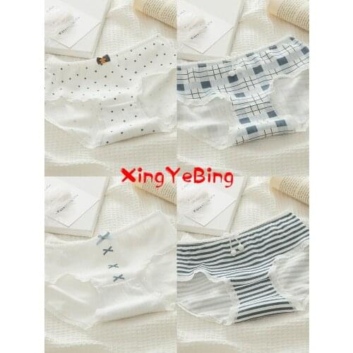 Womens Panties Striped Panties Cotton Cute Girl Comfortable Breathable Comfortable Bow Check Middle Waist Briefs