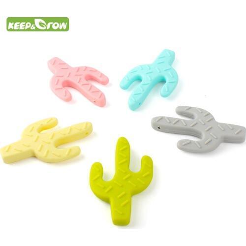 KEEP&GROW 1Pc Cactus Baby Teethers Food Grade Silicone Mordedor Pendant Baby Teething Necklace Beads BPA Free Infants Tooth Toy