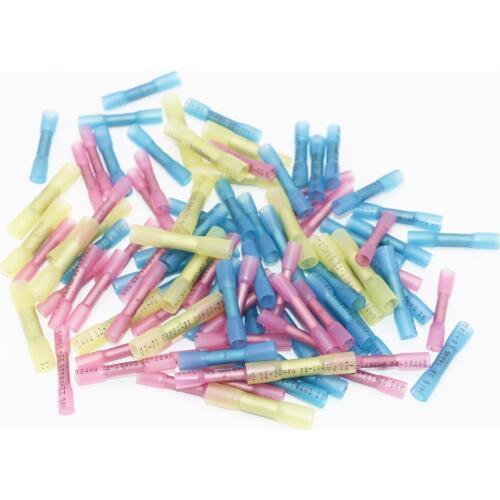 100pcs BHT 2 16-14 AWG 1.5-2.5mm2 Heat Shrinkable Butt Waterproof Connector Splice Butt Heat Shrink Tube Joint and Connectors