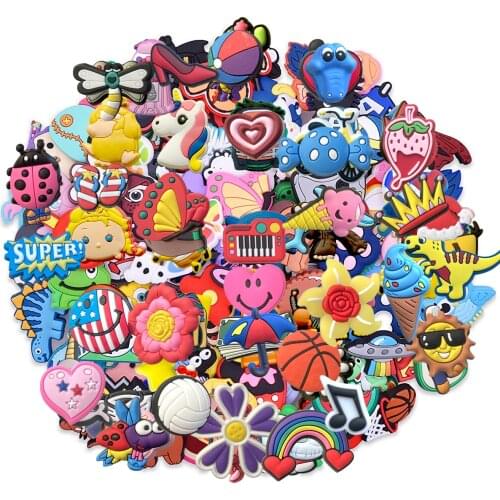 100 Pcs PVC Different Cartoon Shoe Charms Shoe accessories Decorations for Clog Shoes &Bracelet Wristband