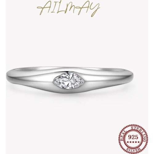 Ailmay Sparkling Clear Zircon 100% 925 Sterling Silver Minimalist Finger Ring For Women Minimalist Fine Jewelry 2021 New Style