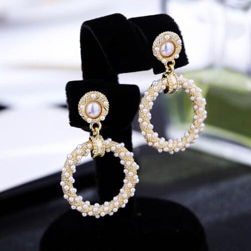 AINAMEISI Luxury Rhinestone Geometric Drop Earrings for Women Girls New Round Dangle Earring Party Jewelry Gifts Gold Trendy