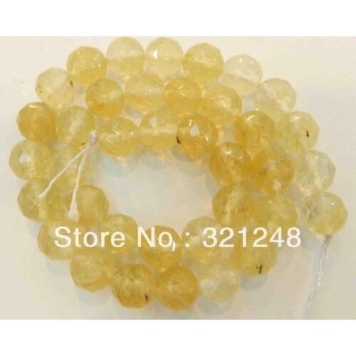 Free shipping yellow 10mm faceted watermelon quartz round loose beads hot sale women spacers accessories jewelry 15inch GE1034