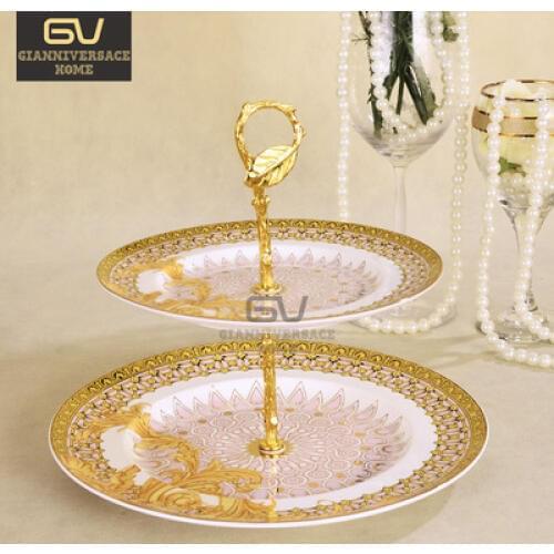 Bone China Double Decker Plates Jane European Style Cake Fruit Snack Plate Afternoon Tea Ceramic Tray Tableware Decoration