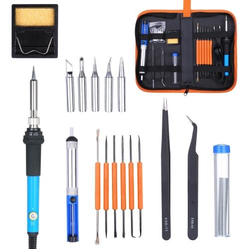 Electric Soldering Iron Kit 60W Adjustable Temperature Welding Tool with 5 pcs Solder Iron Tips Portable PU Carry Bag EU Plug