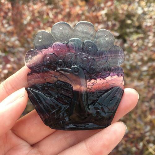 Natural stripel fluorite Animal Figurines Carved crystal peacock for decoration for gift
