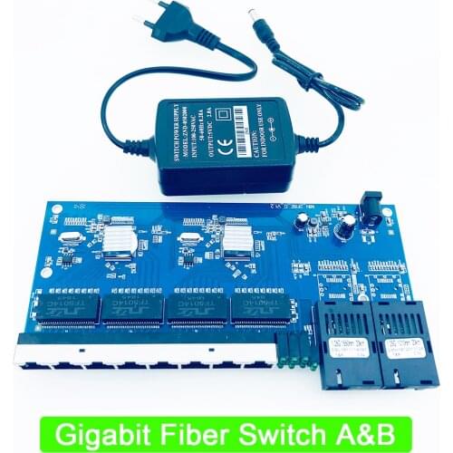 Gigabit Fiber SC 8 Port 10/100/1000Mbps RJ45 Ethernet Fiber Switch Single Fiber Single Mode media converter PBCA Board