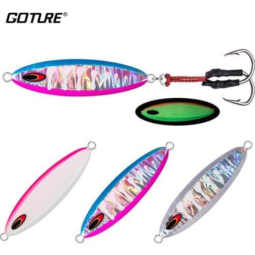 Goture Glow Metal Spoon Jigging Lure Hard Lead Fish Artificial Bait For Sea Lure Fishing, 80g 100g 150g, 1PC
