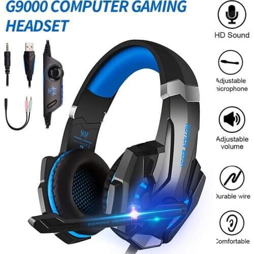 G9000 Game Headphone Omnidirectional Microphone LED Light USB+3.5mm 4Pin Jack Headset with 2.1m Cable for PC/Computer/Sony PS4