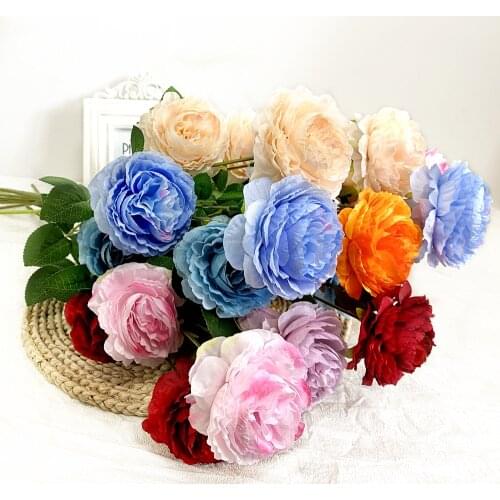 European 1pcs 3-Head peony artificial flower wedding decoration artificial flower home living room decorative silk flower