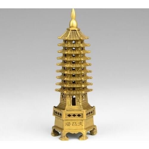 Chinese tibet buddhism temple brass Wenchang Tower chedi stupa Pagoda statue home decoration metal handicraft