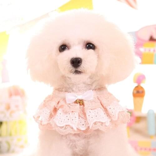 Puppy Dog Lace Collar Bibs Bell Bowknot Pet Jewelry Stuff Accessory For Small Dogs Collar Necklaces Neck Bib Dog Cats Supplies