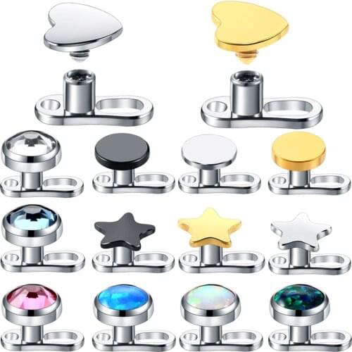 1 Set G23 Titanium Microdermal Anchor Top with 1.6*2mm Base Skin Diver Hide in Surface Crystal/Opal Dermal Piercing Sexy Jewelry