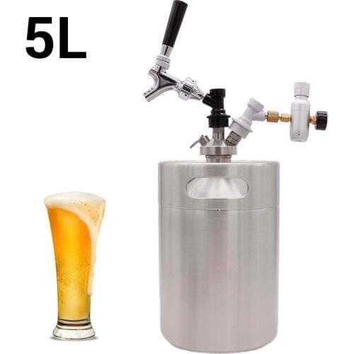 5L Mini Beer Keg Growler for Craft Beer Ball Lock Dispenser System CO2 US Draft Beer Faucet with Premium Pour Regulator