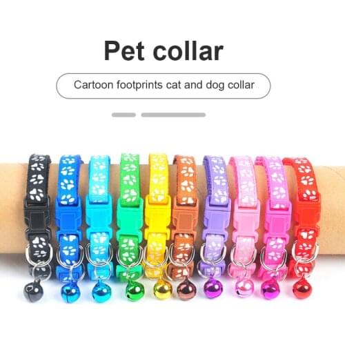 Fashion Cute Bell Pet Collar Teddy Pomeranian Dog Cartoon Footprint Cat Adjustable High Qualit Collar 19-33cm Neck Circumference