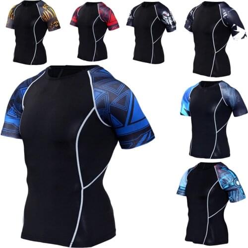 Men Running Compression T-shirt Short Sleeve MMA Dry Fit Sportswear Gym Tshirt Fitness Bodybuilding Workout Clothes Sport Shirts