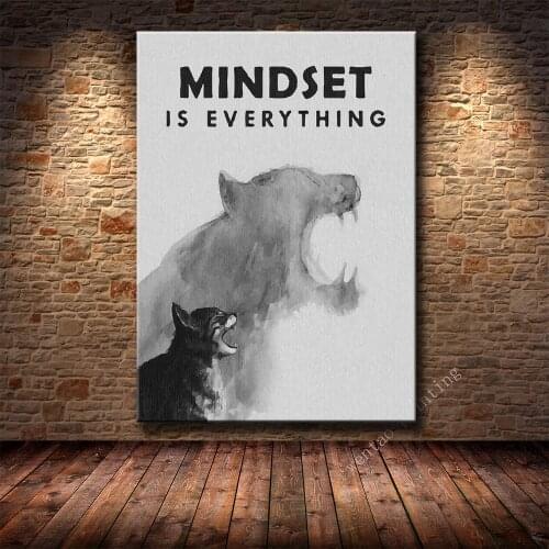 Mindset Is Everything HD Print Text Animal Canvas Painting Motivational Cat Lion Canvas Art Picture For Living Room Home Decor