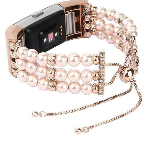 Adjustable Bands Fashion pearl Beads Womens Girls Replacement Wristband Strap for fitbit Change2 handmade watch bracelet