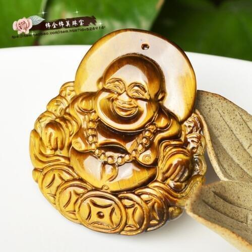 Natural Maitreya Jade Buddha Pendant genuine tiger eye men pseudocrocidolite money pendant Opal Pendant + Pendant rope
