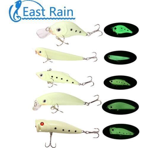 Night Fishing Luminous Minnow Crankbait Popper Pencil Hard Lure Artificial Hard Bait Freshwater Fishing Bass Isca Free shipping