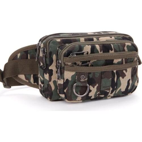 New fashion camouflage canvas diagonal waist bag multi-layer practical casual mens multi-function cash register bag Canvas