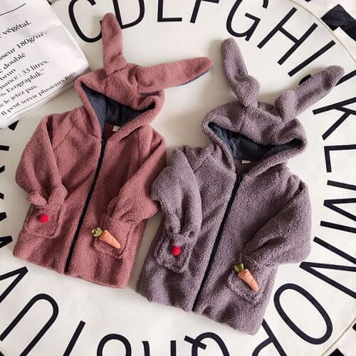 2017 new winter Girls Kids boys rabbit ears hooded jacket coat comfortable cute baby Clothes Children Clothing