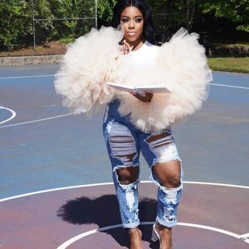 2020 New High Fashion 2 Ruffles Tiered Puffy Long Sleeves Women Custom Made Summer Tulle Sleeves