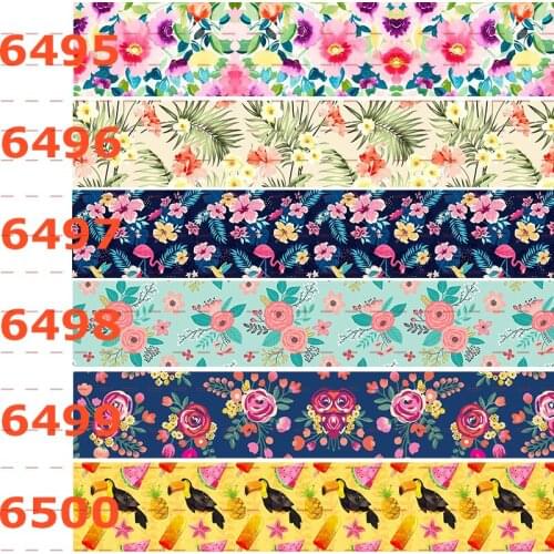 New 50 yards colorful flowers ribbon pattern printed grosgrain ribbon 6495-6505
