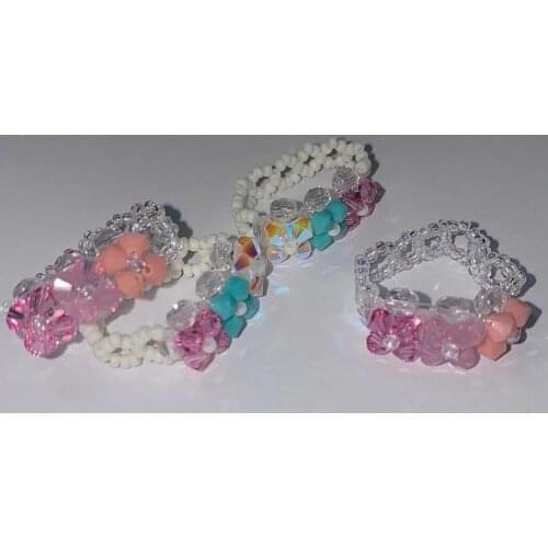 New Korean Summer Cute Transparent Crystal Colorful Handmade Beaded Rings for Women Girls Jewelry