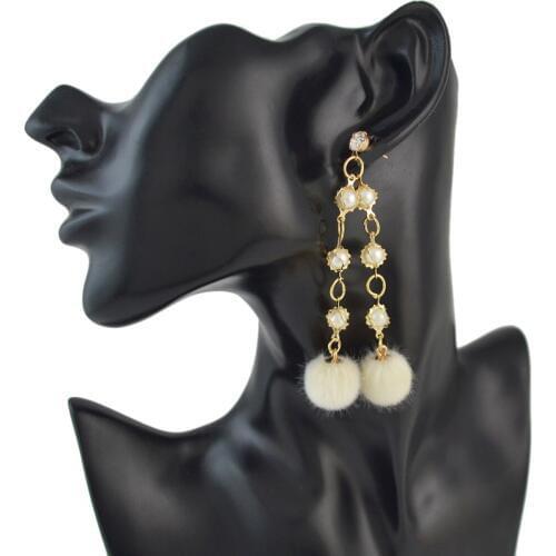 New Fashion Gold Alloy Cute Romantic Drop Dangle Earrings Rhinestone long Pearl Chain Pompon Pendant Charm Ball Fringe Earring