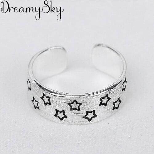 Wholesale Fashion Silver Color Star Big Rings For Women Girls Adjustable Size Open Ring Wedding Party Jewelry