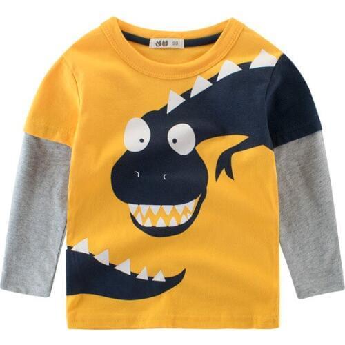 Autumn Boys Cartoon Dinosaur T Shirts Children Long Sleeve Cotton T Shirts Boys Clothes Children Printed Tees Baby Boy Tops
