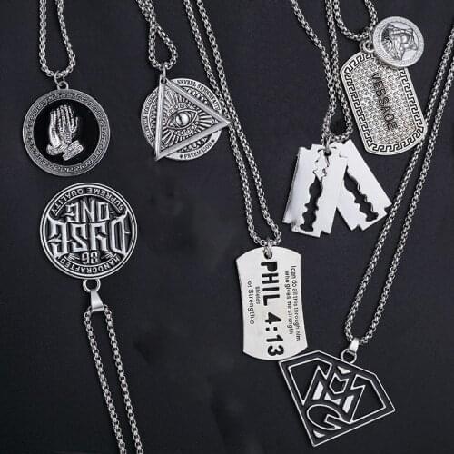 Fashion Silver Color Stainless Steel Razor Blades Pendant Necklaces Men Jewelry Steel Male Shaver Shape Punk Eyes Hand Necklace