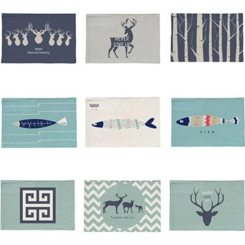 Placemats for Dining Table Pad Deer Fish Coaster Tableware Mat Linen Nordic Home Decor Kitchen Accessories
