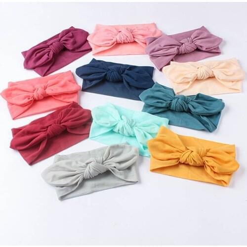 Cute Bow Baby Girls Headband Soft Elastic Nylon Newborn Hairband Turban Solid Color Rabbit Ear Infant Baby Hair Accessories