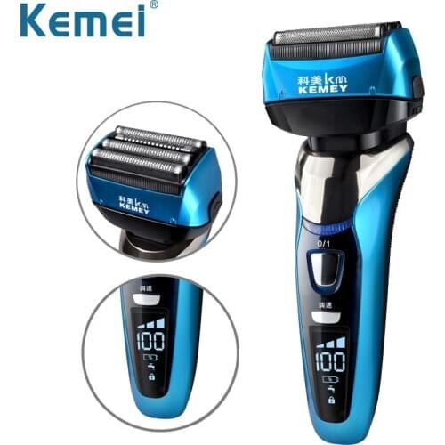 Kemei Professional Beard Shaving Machine Rechargeable Shaver for Men Four Blade Electric Razor for Male Mustache 100-240v