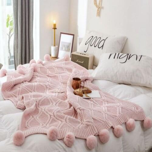 Pink Gray Chenille Knitted Wool Ball Blanket Nordic Home Decor 130*160Cm Throw Blanket Air Conditioning Sofa Cover Blankets