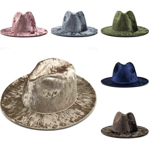 Men Fedoras Solid color Jazz Hats Golden Velvet Cowboy Hat For Women Winter Warm Cap White Black Bowler Hat Wholesale 2020