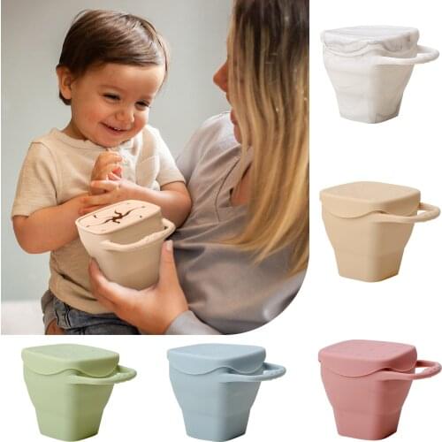 Baby Silicone Snack Cup Toddle Snacks Foldable Container Solid Food Storage BPA Free Leakproof Food Box