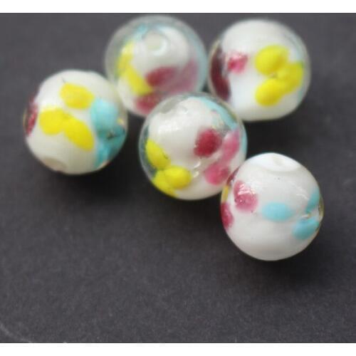 10Pcs 12mm Handmade Glass lampwork beads 3 colored Flower White Color for jewelry making Wholesale and Retail