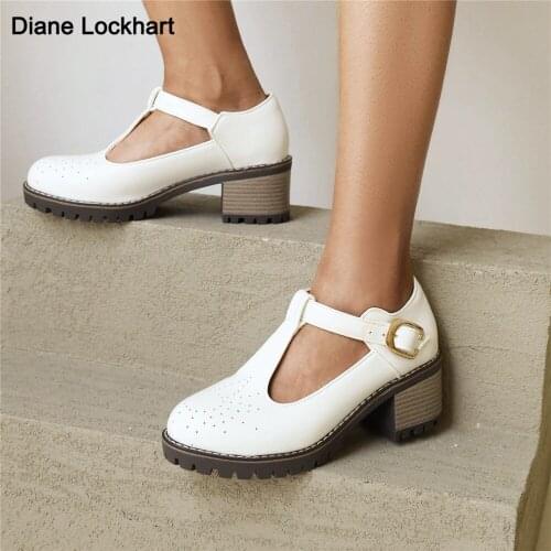 Fashion PU Leather Shoes Spring Autumn Mary Jane Shoes Womens Buckle Strap High Heels Retro Platform Shoes Woman Black Beige