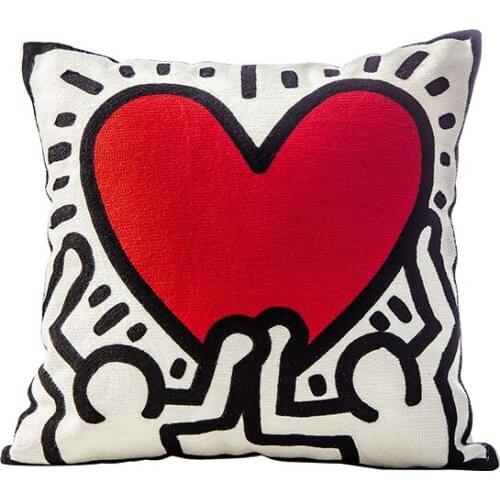 Heart Decorative Square Pillow Cover 45*45CM Cotton Cushion Pillow Case Modern Red Heart Patterns Decor Couch Bed Sofa Bedroom