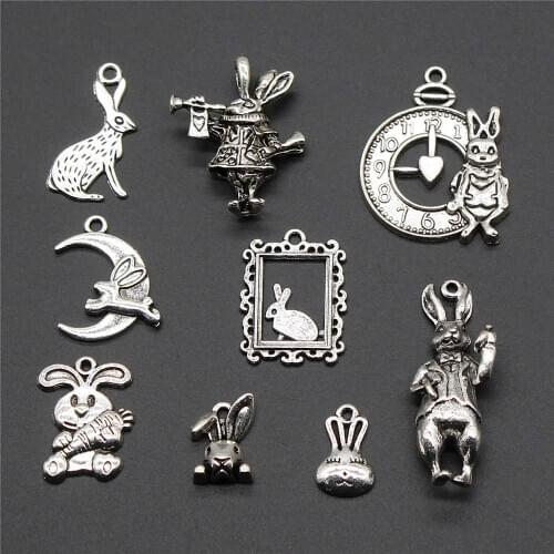 Vintage 15pcs Bunny Charm Pendants For Bracelet Necklace Jewelry Accessories Diy Jewelry Making