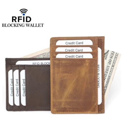 Genuine Leather Credit Card Holder Card Holder RFID Vintage Wallet Cow Leather Antitheft Rfid Blocking Wallet Pass Port Holder